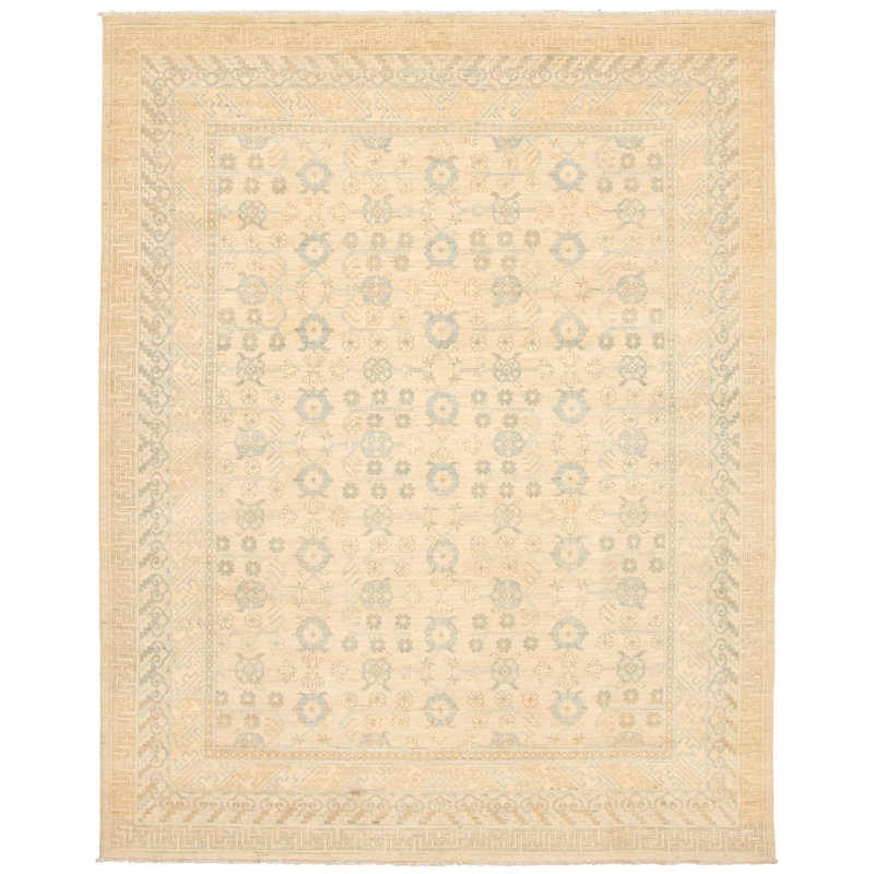 Tapis unique en laine noué à la main de style ivoire de style nouvel âge 18 / 20ème de 7 pi 11 po x 9 pi 10 po