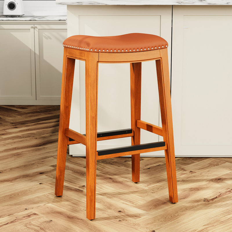 Cuir - Option assise confortable à finition classique, Naturel, Collé, Tabouret de bar (siège d'une hauteur de 32,67 po)