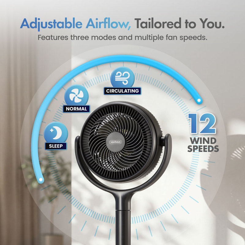 Vonhaus Pedestal Fan, Standing Air Circulator With 12 Speeds