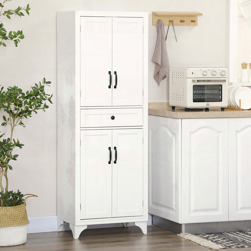 Armoire de cuisine autoportante de 67 po de hauteur, armoire de rangement à 4 portes avec tiroir et tablettes réglables pour la salle à manger HOMcom, blanc
