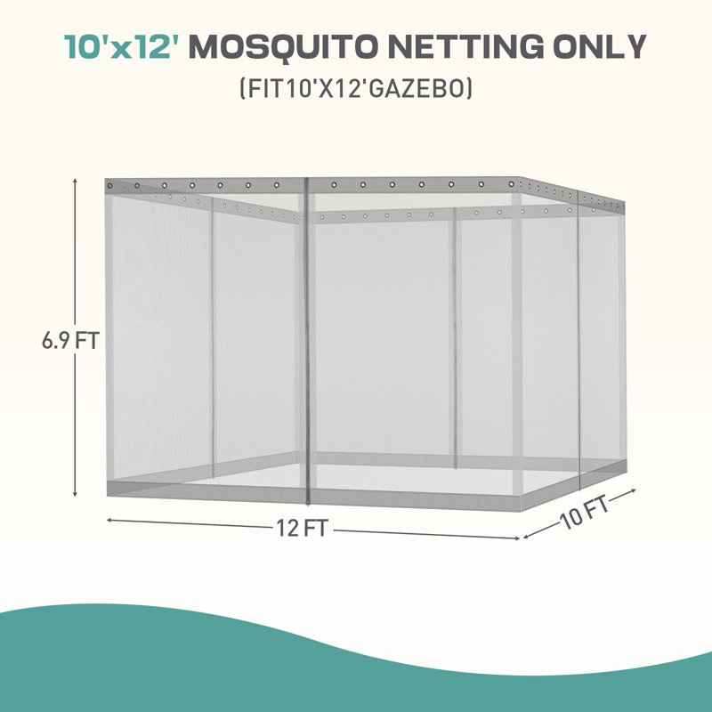 Moustiquaire pour pavillon de jardin Aoodor, H 82,68 po x l 120 po x P 144 po, Gris
