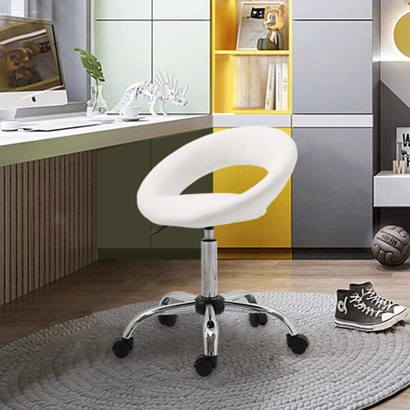 Tabouret de laboratoire réglable en hauteur en cuir PU, Blanc
