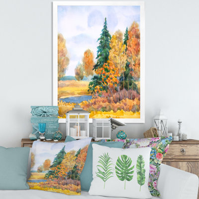Forêt d'automne au bord du lac - Peinture sur toile