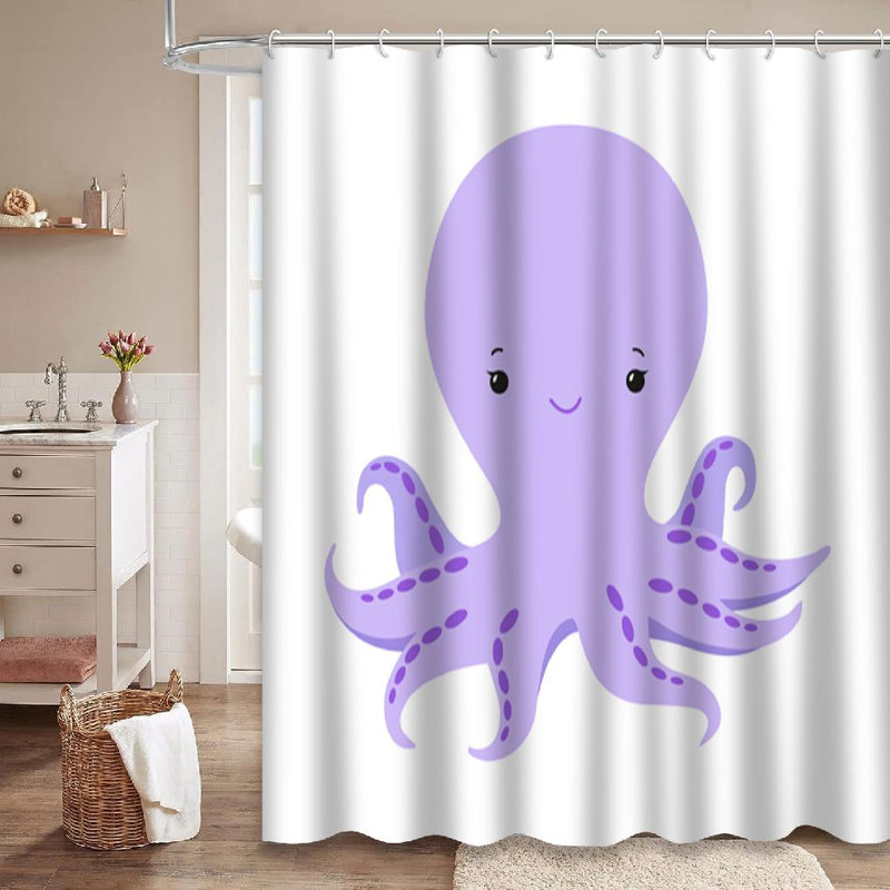 Cute Cartoon Octopus Underwater Shower Curtain with 12 Hooks, L 72 po x l 84 po