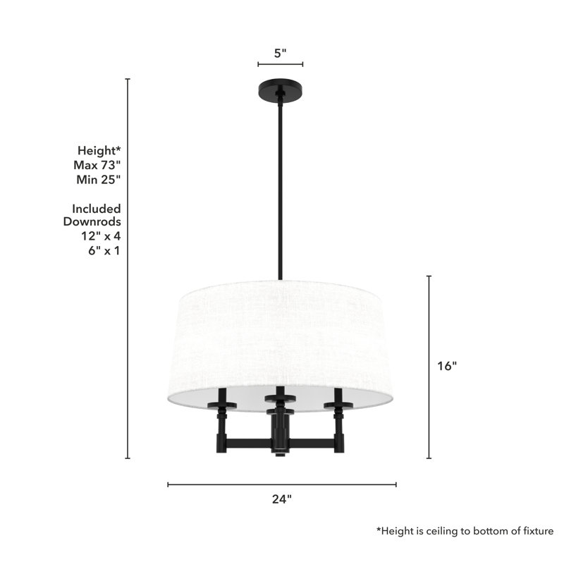 Hunter Briargrove 4 Light Shade Chandelier Ceiling Light Fixture, Matte Black
