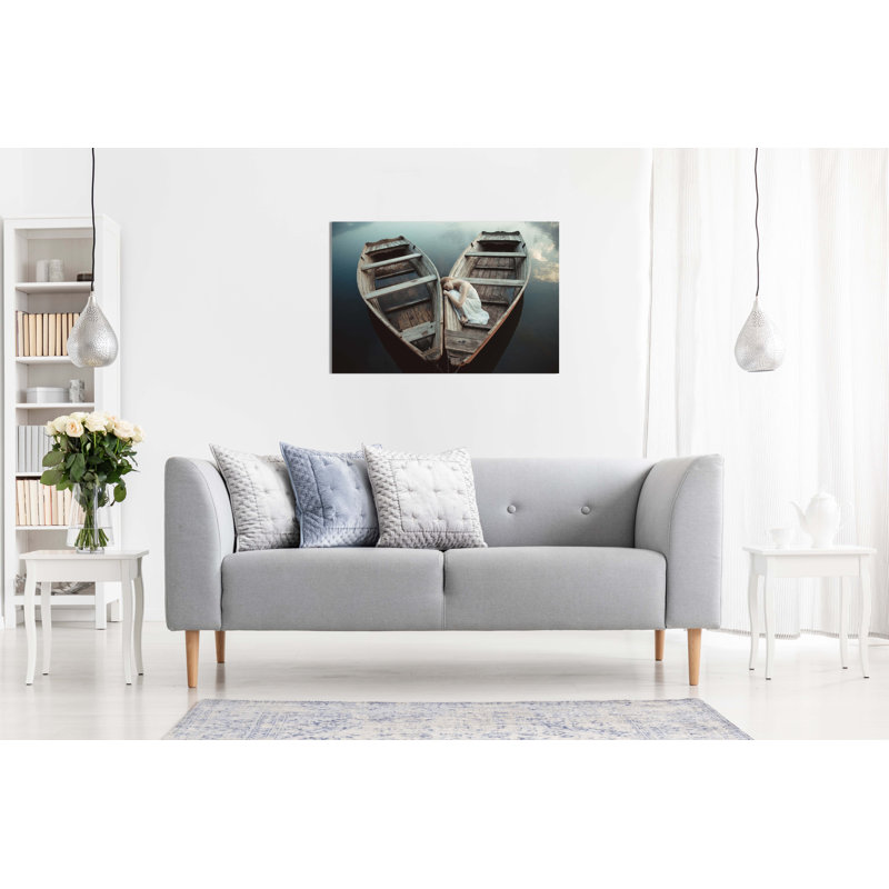 Panther Print Fine Art Prints Woman In White Dress Alone On A Boat Artistic Framed Canvas Prints, Pictures For Home Walls, Bedroom, Living Room & Bathroom Decor - Wrapped Canvas Art Prints