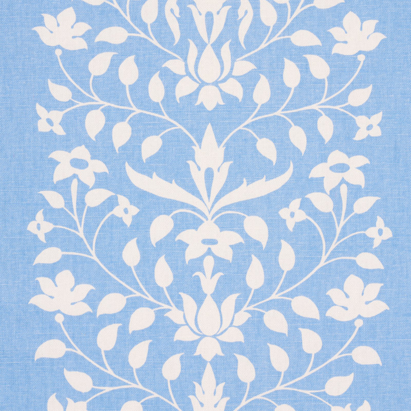 Schumacher x Marie-Anne Oudejans Jaipur Mughal Flower Fabric, Cornflower Blue