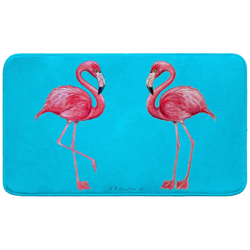 Tapis de bain flamants roses sur fond sarcelle, L 30 po x l 18 po