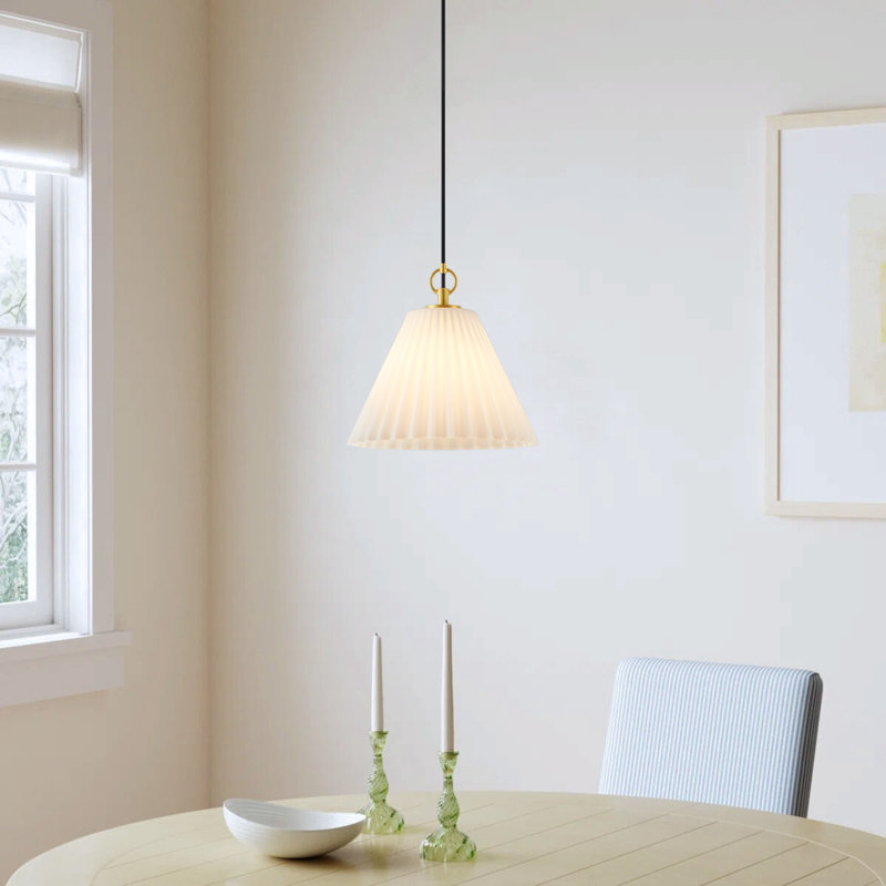 Luminaire suspendu 1 lumière avec abat-jour en verre côtelé opale