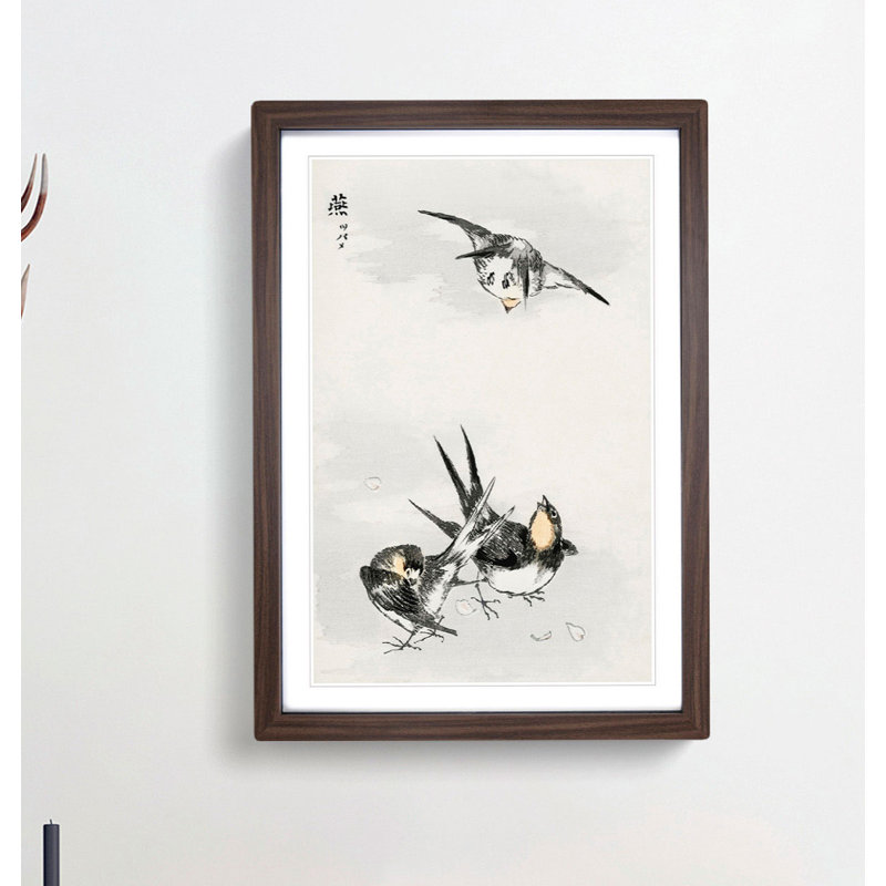 Three Swallows by Numata Kashu - Framed Print, 50cm H x 35cm W x 2cm D, Walnut