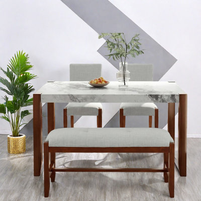 Space-saving Modern Dining Table Set With Rubber Wood & Faux Marble