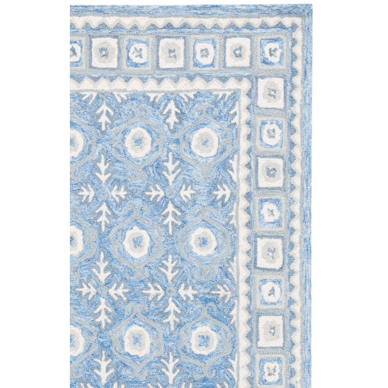 Ebony Hand Tufted Wool/Cotton Southwestern Rug in Blue/Ivory, Runner 2'3" x 11"