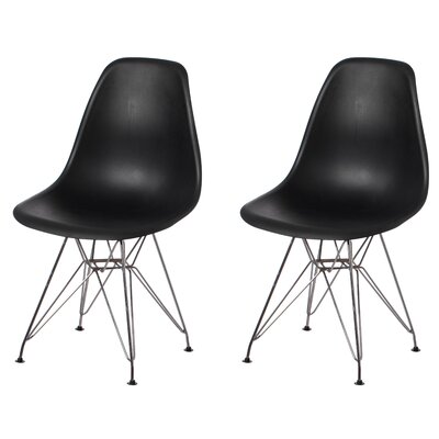 Mid-Century Modern Style Plastic Dsw Shell Dining Chair With Metal Legs, Black Set Of 2 -  Corrigan StudioÂ®, B6A09CF00FCF4E3B89E906D48A6824B2