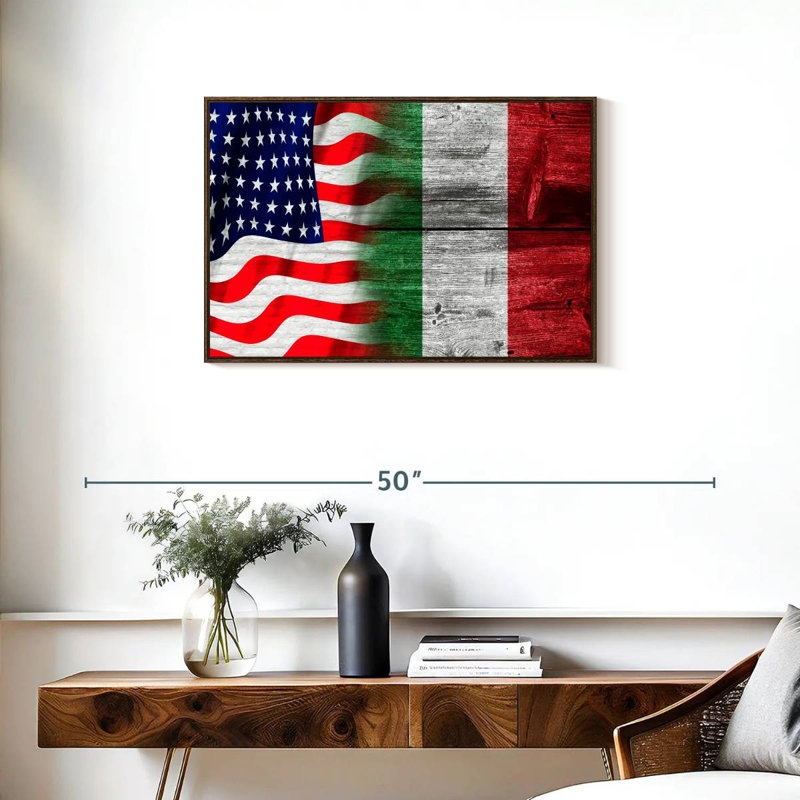 Nish des États-Unis et de l'Italie, Cadre flottant en noyer, 31 po x 21 po