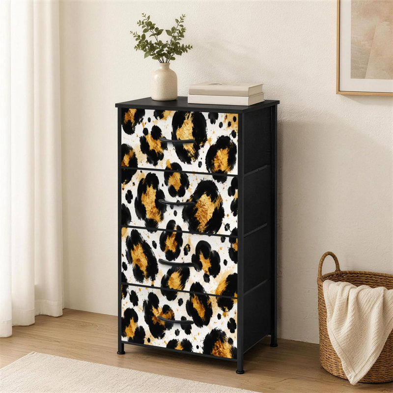 Commode à 4 tiroirs pour chambre à coucher de style léopard Imprimé de guépard léopard sans couture en peau de bête Petite commode à vêtements pour commode avec commode