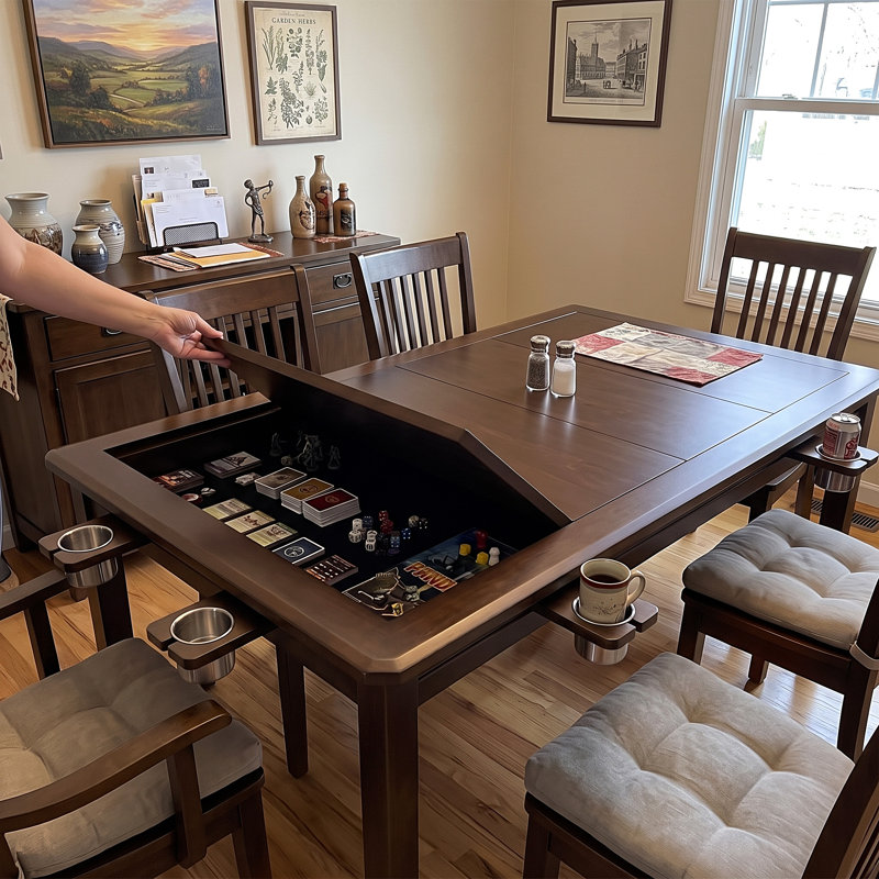 Table de jeu en bois massif avec plateau amovible pour 4 à 6 joueurs, Brun