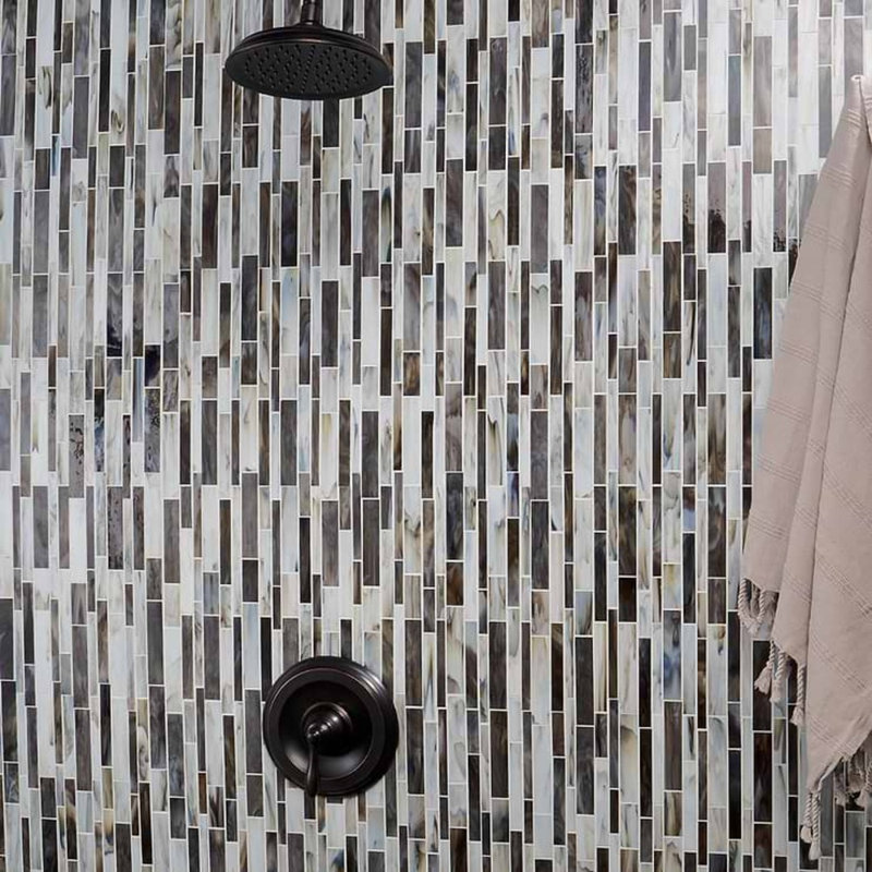 Matchstix 11x11 Brick Polished Glass Mosaic Tile, Rainstorm