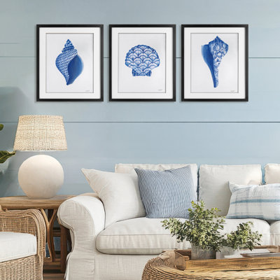Ensemble de 3 sous-verres Blue Chinoiserie Seashells, par Courtney Prahl