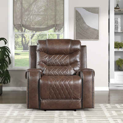 Fauteuil inclinable électrique en similicuir de 40 po Denby avec contrôle de puissance à une touche avec positions réglables, garniture cloutée sophistiquée