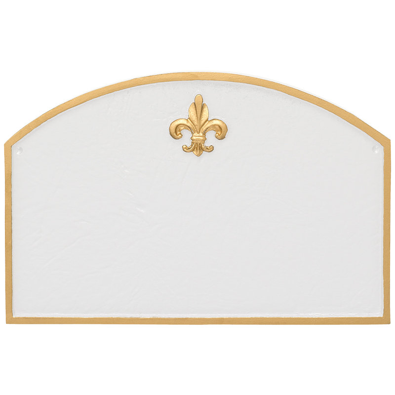 Plaque d’adresse murale sur 1 ligne fleur de lis, Blanc / doré