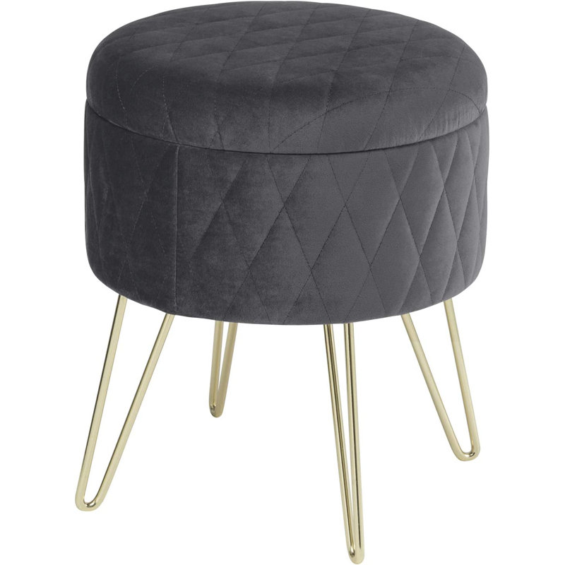 Berg 31.5Cm Velvet Round Storage Ottoman, Dark Grey