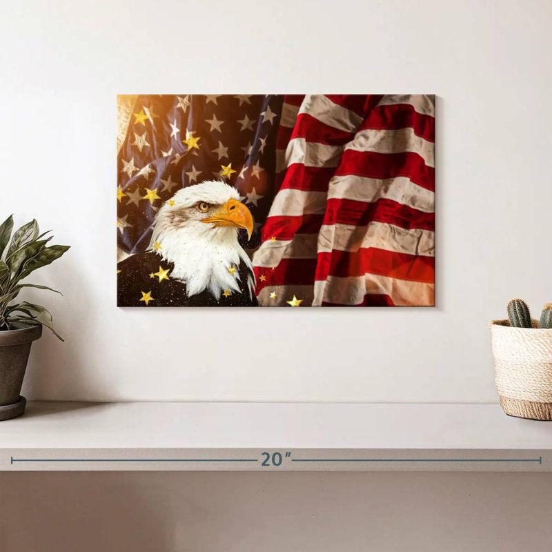 Brampt American Flag With Bald Eagle, 8" H x 12" W