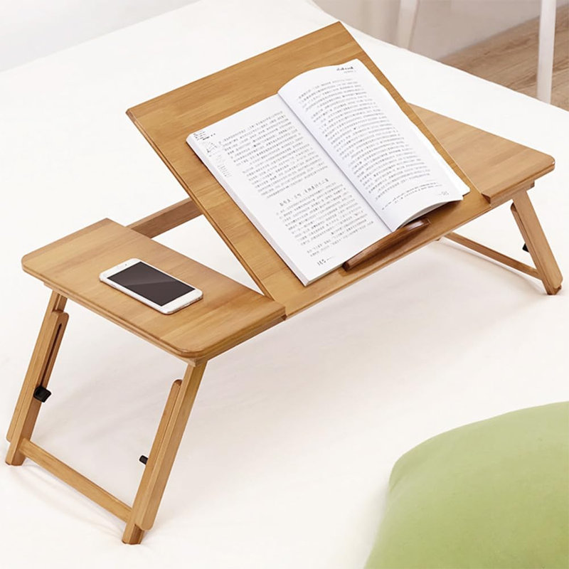 Table-plateau réglable en bambou avec pieds pliants, bureau multi-angle pour ordinateur portable, lecture, écriture, déjeuner ou canapé