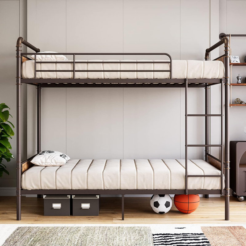 Heavy Duty Convertible Bunk Bed With Guardrail & Ladders, Brown