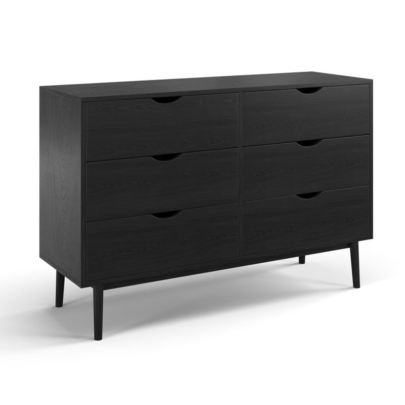 Indra 47.25'' W 6 - Drawer Dresser, Black