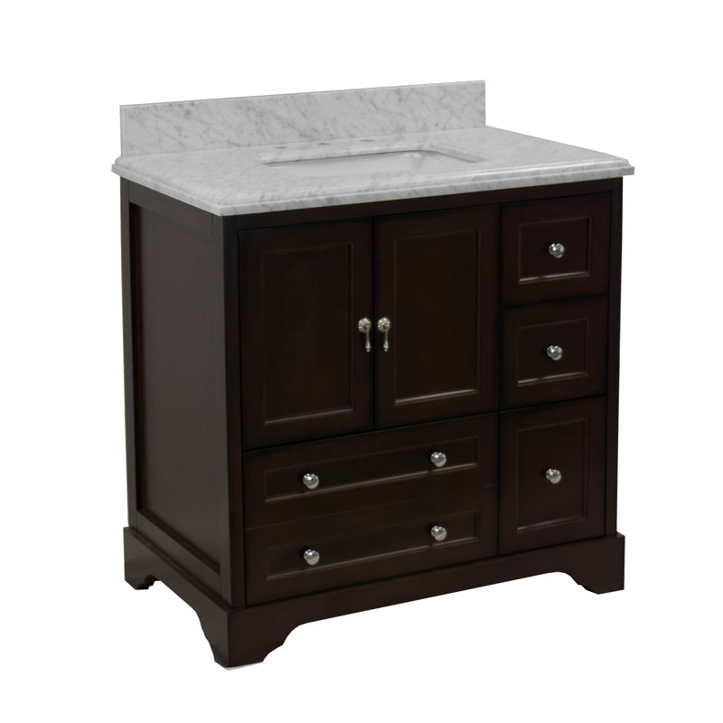 Ensemble de meuble-lavabo simple 36 po avec armoire chocolat et comptoir en marbre de Carrare Tilford, Chocolat