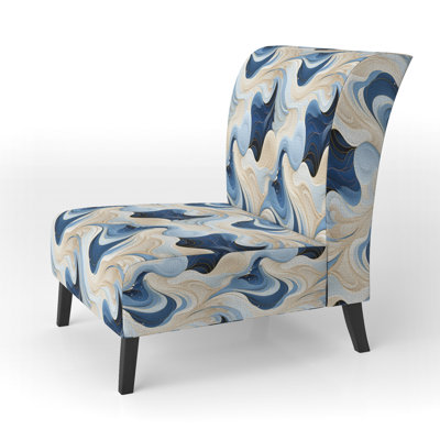 Coastal Minimalism Boho Pattern - Upholstered Contemporary Slipper Chair, Modern Abstract Accent Chair