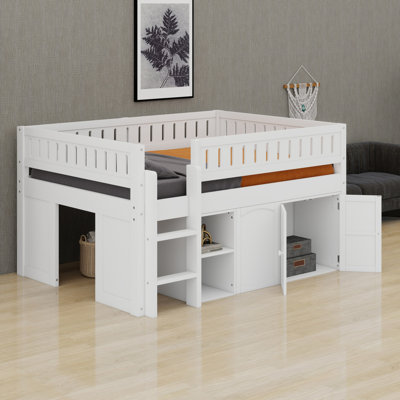 Storage Loft Bed With Chalkboard And Cabinet