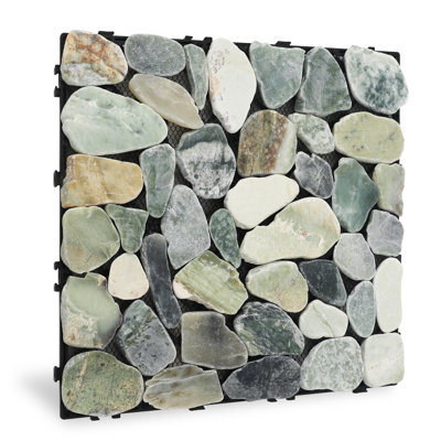 Diflart Natural Stepping Pebble Stones Deck Tiles for Outdoor,Ocean Green, 4 Sheets
