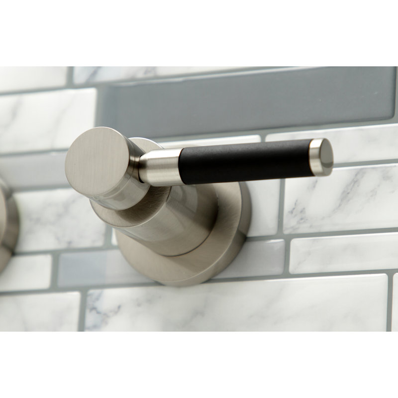 Kingston Brass Manhattan Two-Handle 3-Hole Wall Mount Roman Tub Faucet, Brushed Nickel, Lever With Silicone Rubber