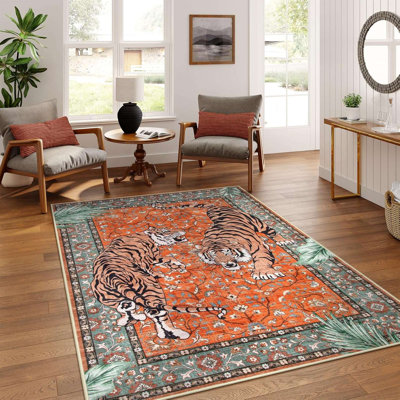 Bengal Majesty Oriental Tiger Orange/Green Area Rug