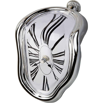 Resin Surrealist Melted Clock With Roman Numerals, 3D Twisted Design Wall Art, Modern Novelty Timepiece For Living Room, Bedroom & Gallery Decor