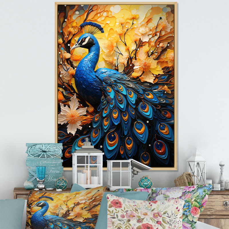 Majestic Flowerful Peacocks Harmony II sur toile, Cadre flottant naturel, H 32 po x l 16 po x P 1 po