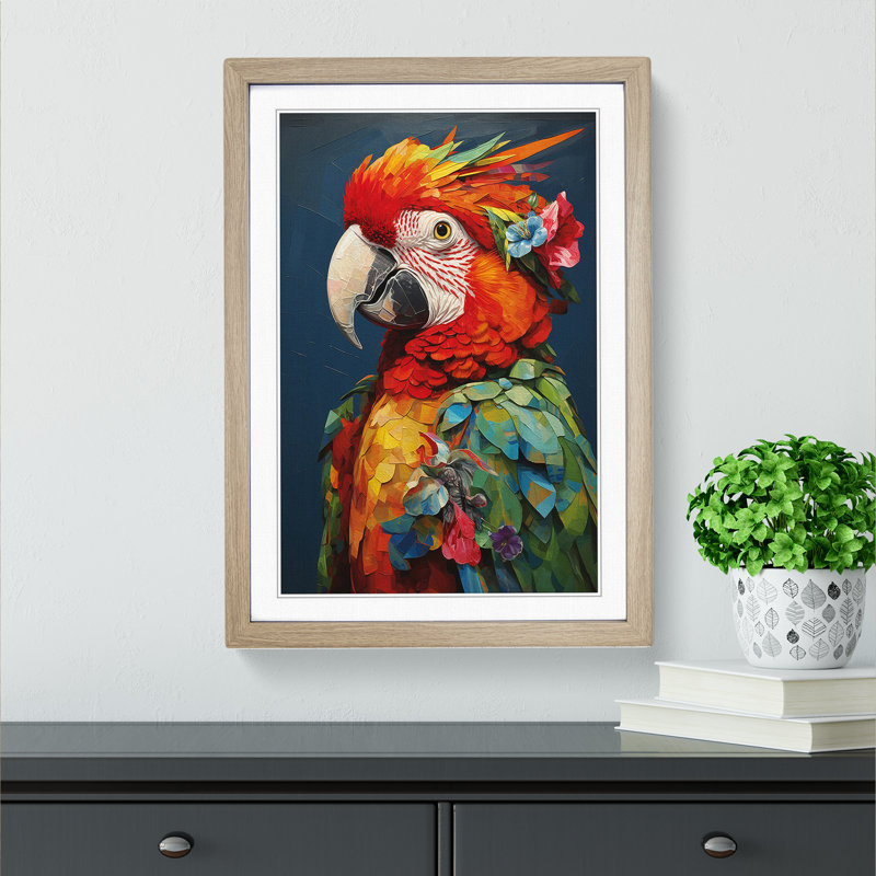 Parrot Dadaism 1 Piece Single Picture Frame Wall Art, 64cm H x 46cm W x 2cm D, Oak Framed