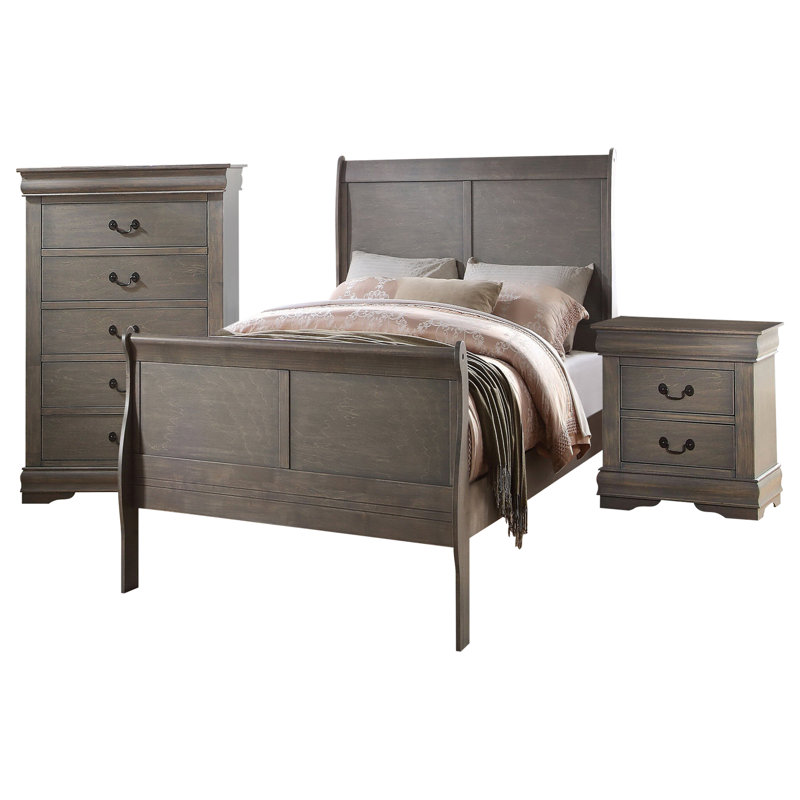 Ensemble de chambre à coucher Engstrom, Platinum, Double, 5 pièces : lit, commode, miroir, table de chevet