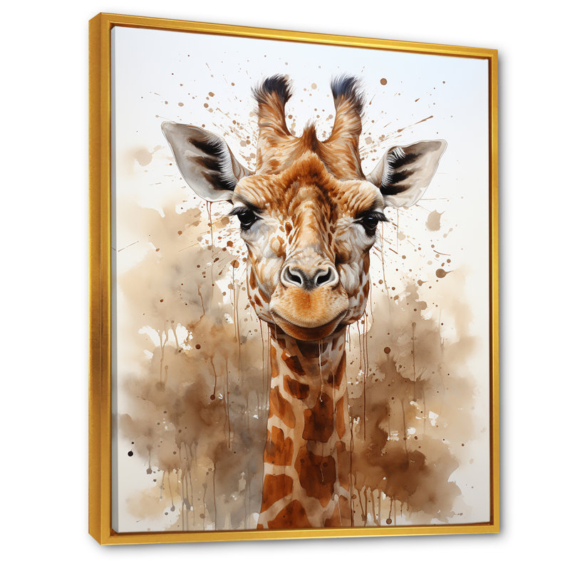 Girafe en sable brun - imprimé, Cadre flottant doré, H 32 po x l 24 po x P 1 po