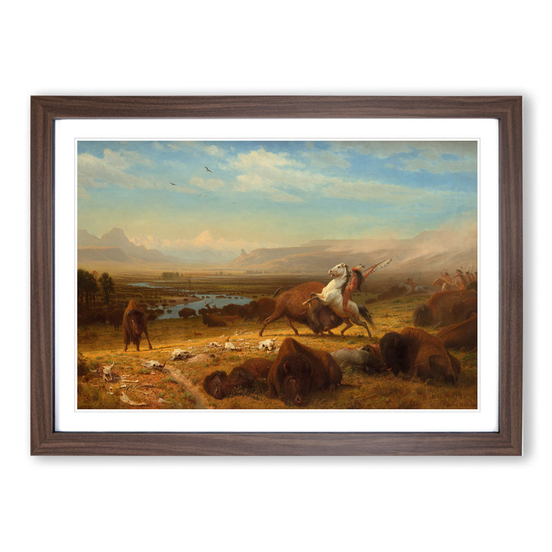 The Last of the Buffalo by Albert Bierstadt - Picture Frame Painting, 27cm H x 36cm W x 2cm D, Walnut