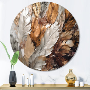 Usrey Gold Feather Extravaganza IV On Metal Print