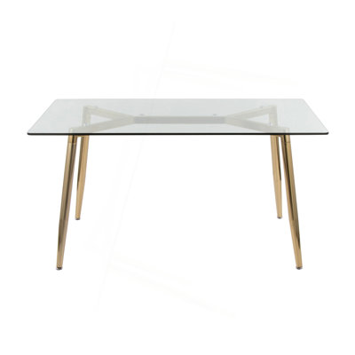 Dining Table In Gold Metal And Clear Glass