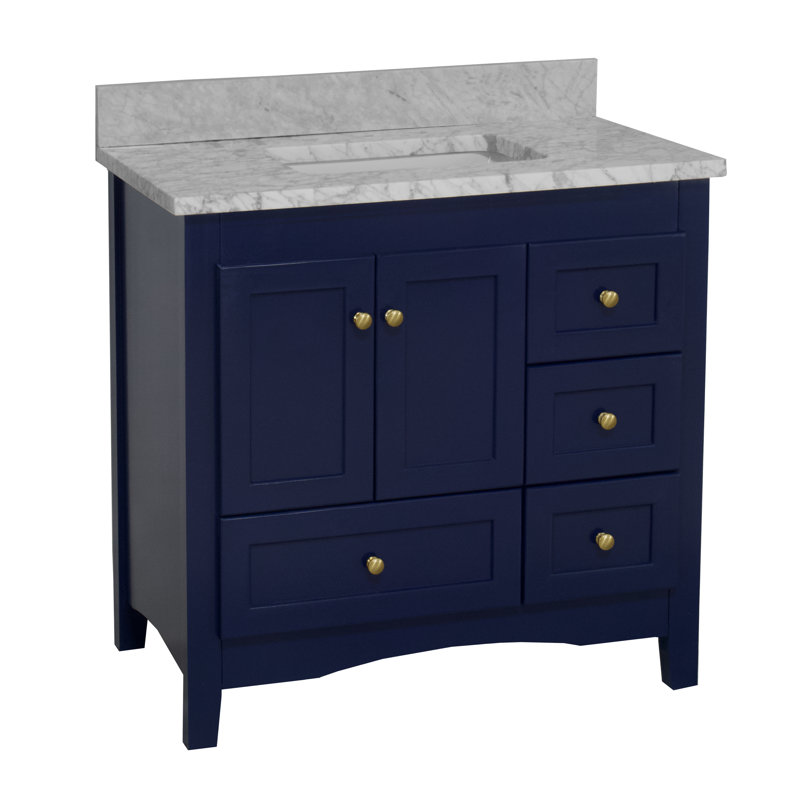 Ensemble de meuble-lavabo simple 36 po Edber, Bleu royal, Marbre de Carrare