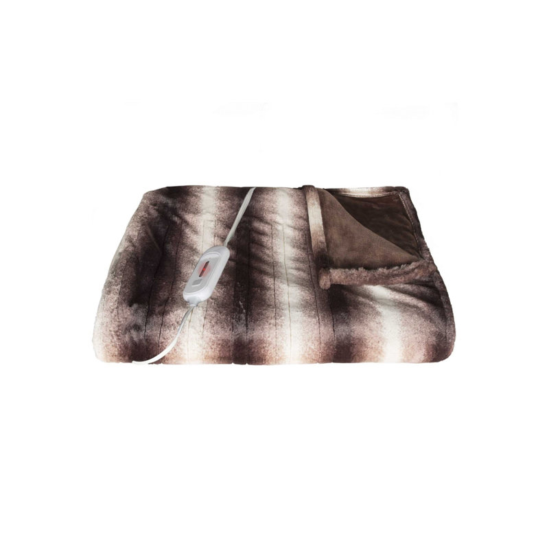 Heated Faux Fur Throw, Brown/White, 50"W x 60"L