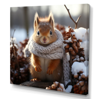 Mignon écureuil avec écharpe dans la neige I - art mural écureuil