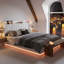 European Double & King Size Velvet Ottoman Bed With Surround LED Lights, Storage Frame With Charging Port, White-1558286872