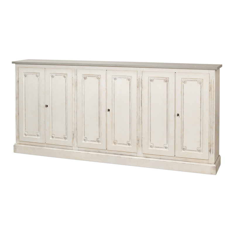 Pagnano 96'' Solid Wood Sideboard, Stucco White/Gray Quartz