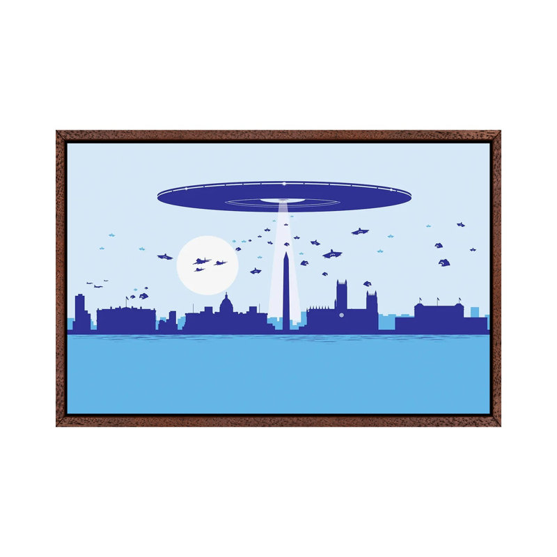 Washington Invasion - Print on Canvas, Classic Brown Wood Floater Framed, 66.04cm H x 101.6cm W x 3.81cm D