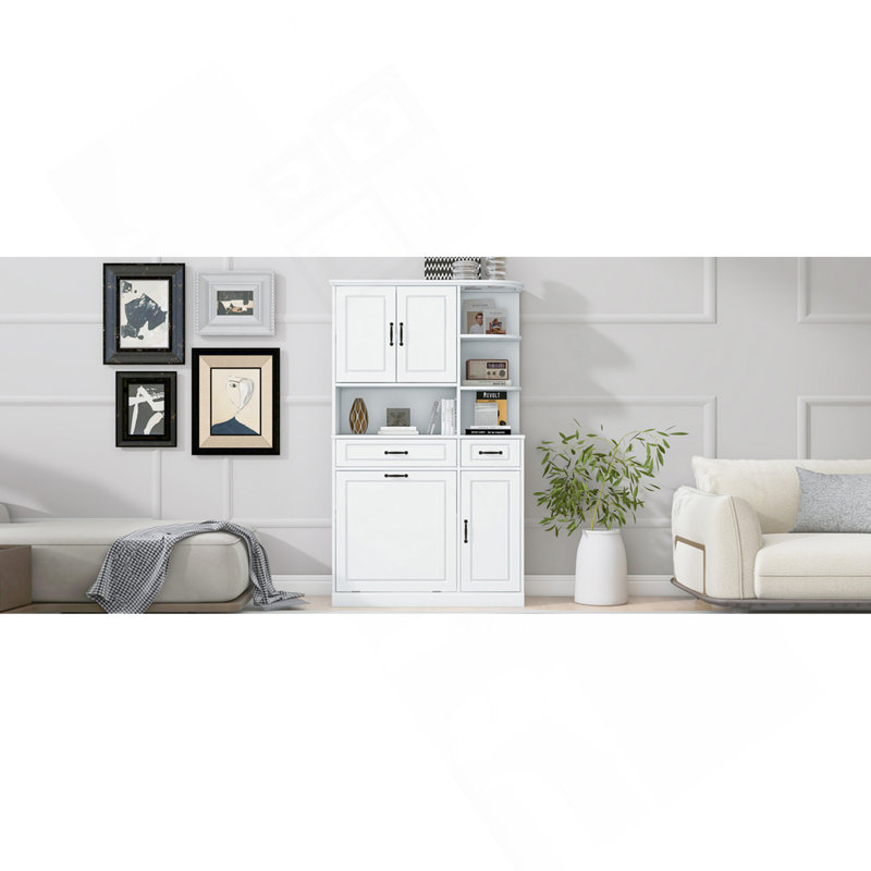 Grande armoire de rangement autoportante avec tiroirs et portes, tablettes réglables, conception à tiroir rabattable, armoire de rangement moderne pour salle de bain, salon ou bureau, armoire en bois aggloméré blanc